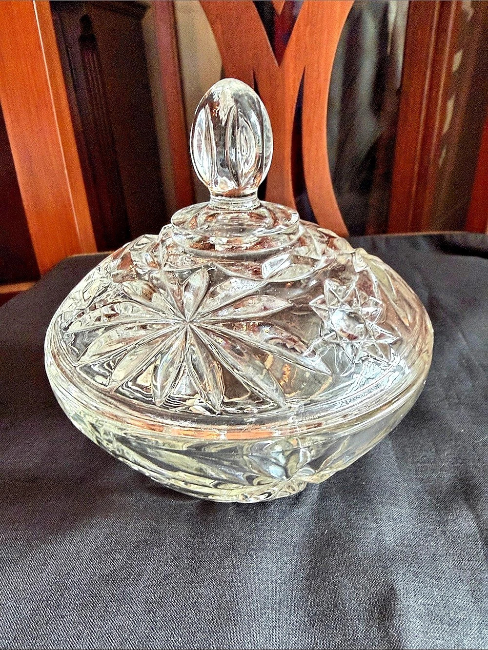 Clear Cut Glass Covered Serving Dish